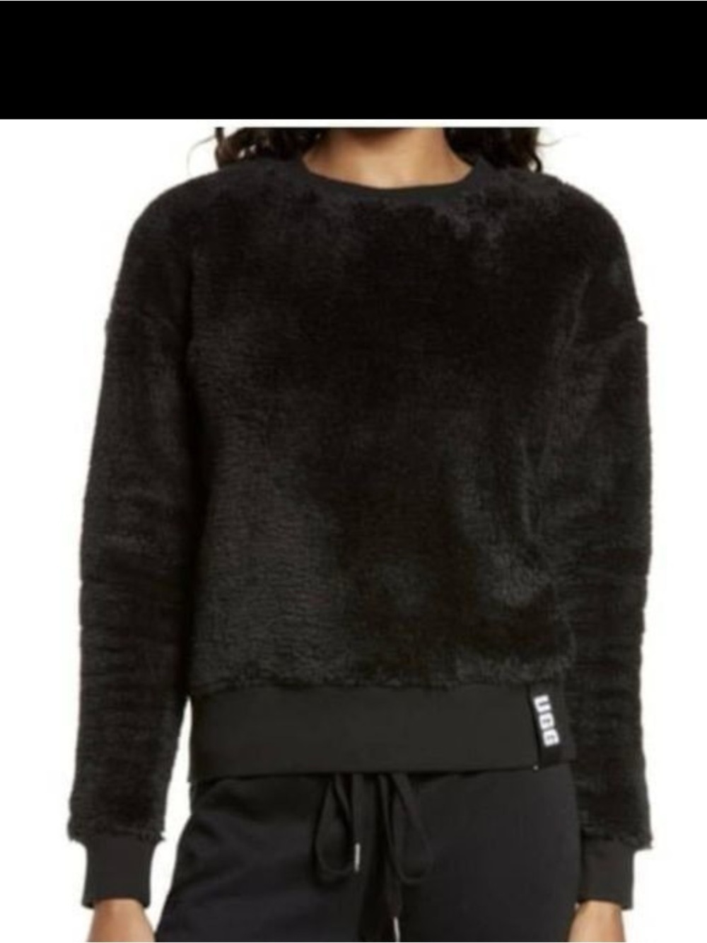 UGG - Women's Prue Fleece Sherpa Pullover Sweatshirt, Black. Size Small.